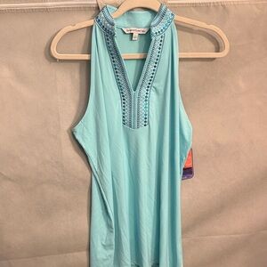 Embroidered Aqua Tank Top